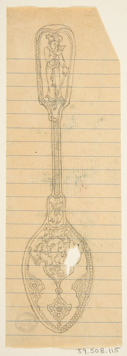 Design for a Spoon, Anonymous, French, 19th century, Graphite on lined paper 