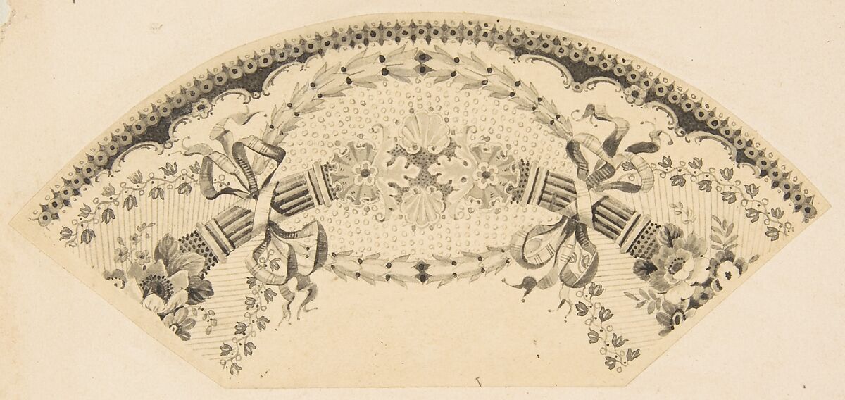 Lace Design, Anonymous, French, 19th century, Pen and ink with wash 