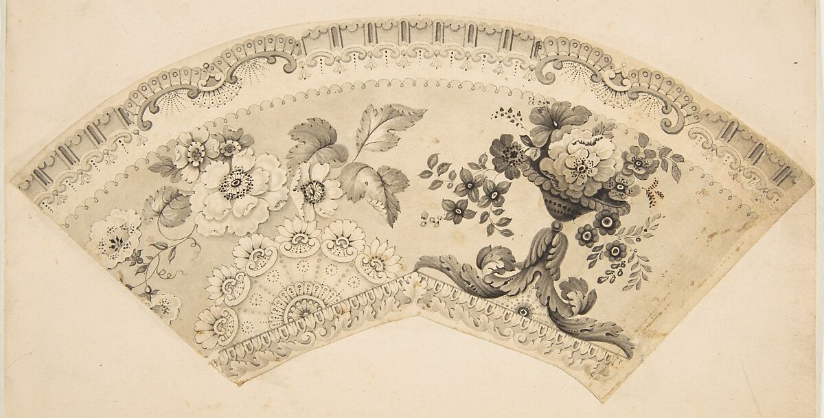 Lace Design, Anonymous, French, 19th century, Pen and ink with wash 