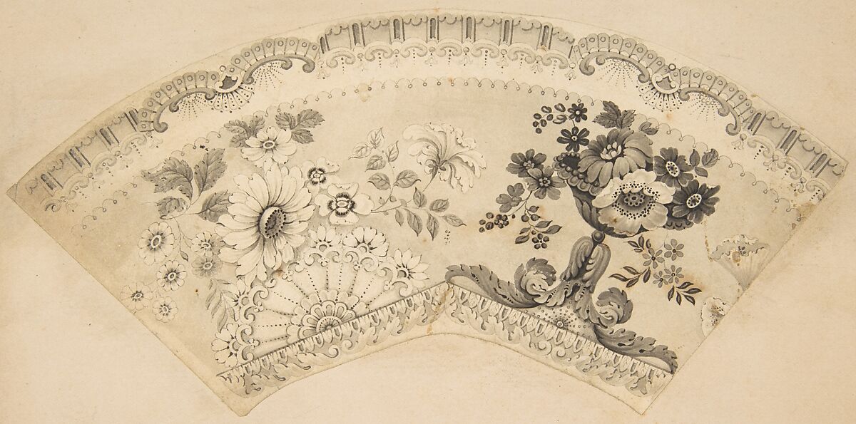 Lace Design, Anonymous, French, 19th century, Pen and ink with wash 