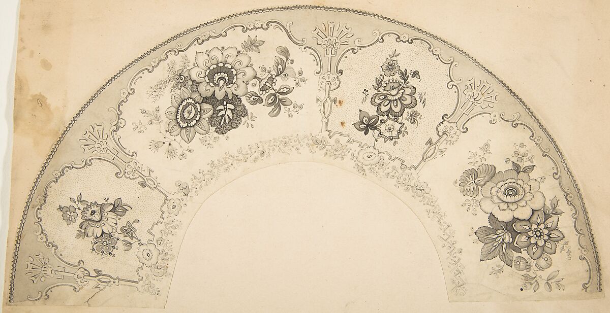 Lace Design, Anonymous, French, 19th century, Pen and ink with wash 
