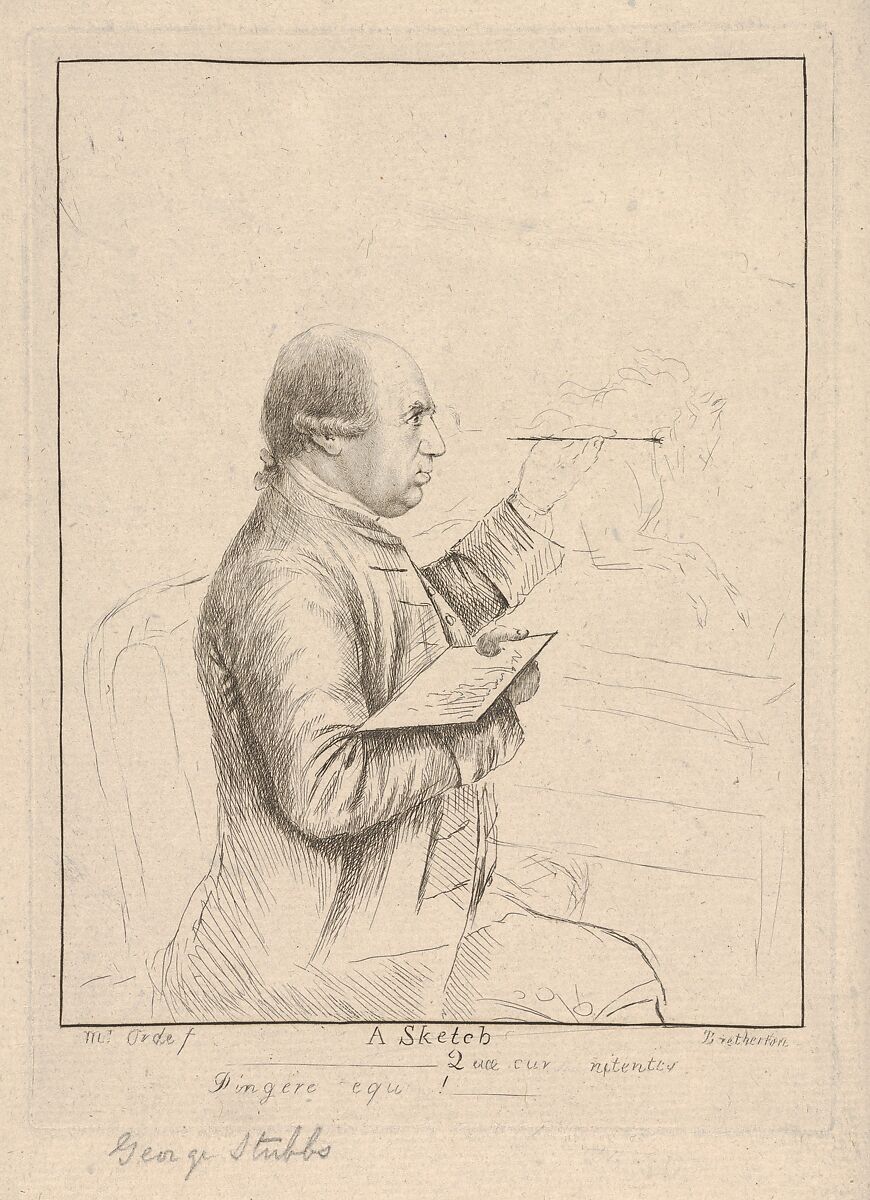 A Sketch (Portrait of George Stubbs), James Bretherton (British, active 1750–99), Etching 