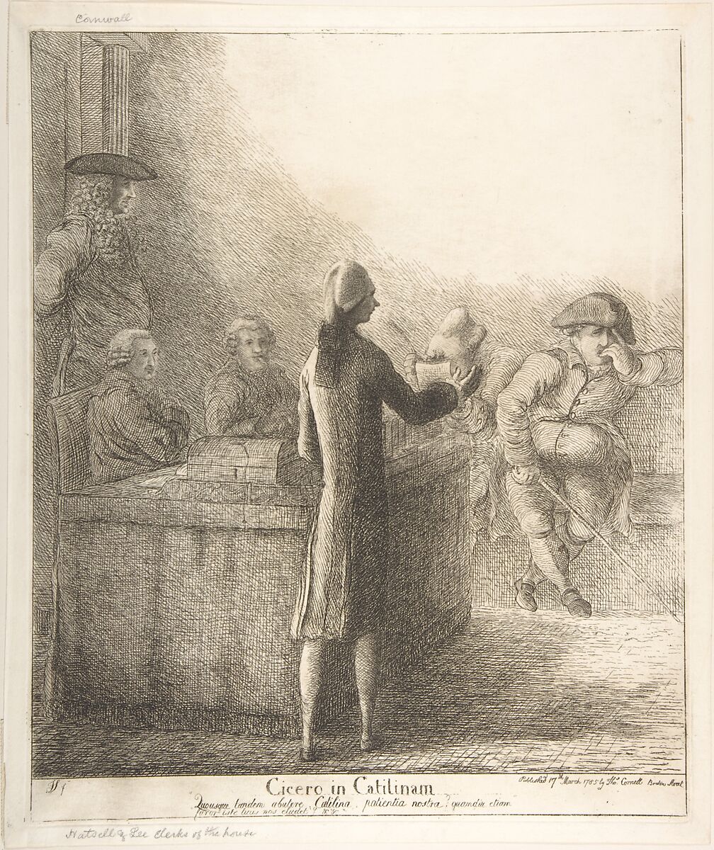 Cicero in Catilinam, James Sayers (British, 1748–1823), Etching 