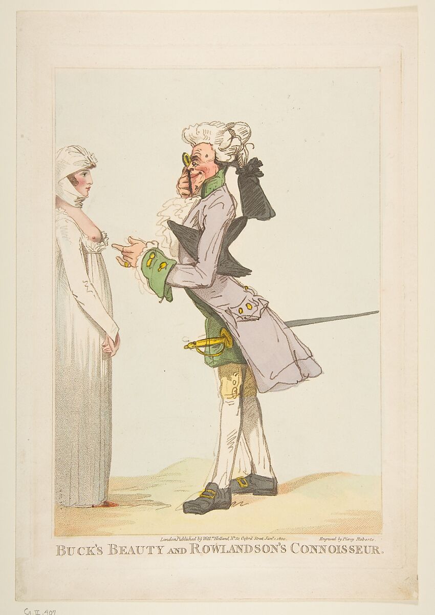 Buck's Beauty and Rowlandson's Connoisseur, Piercy Roberts (British, active 1795–1827), Hand-colored etching with stipple engraving 