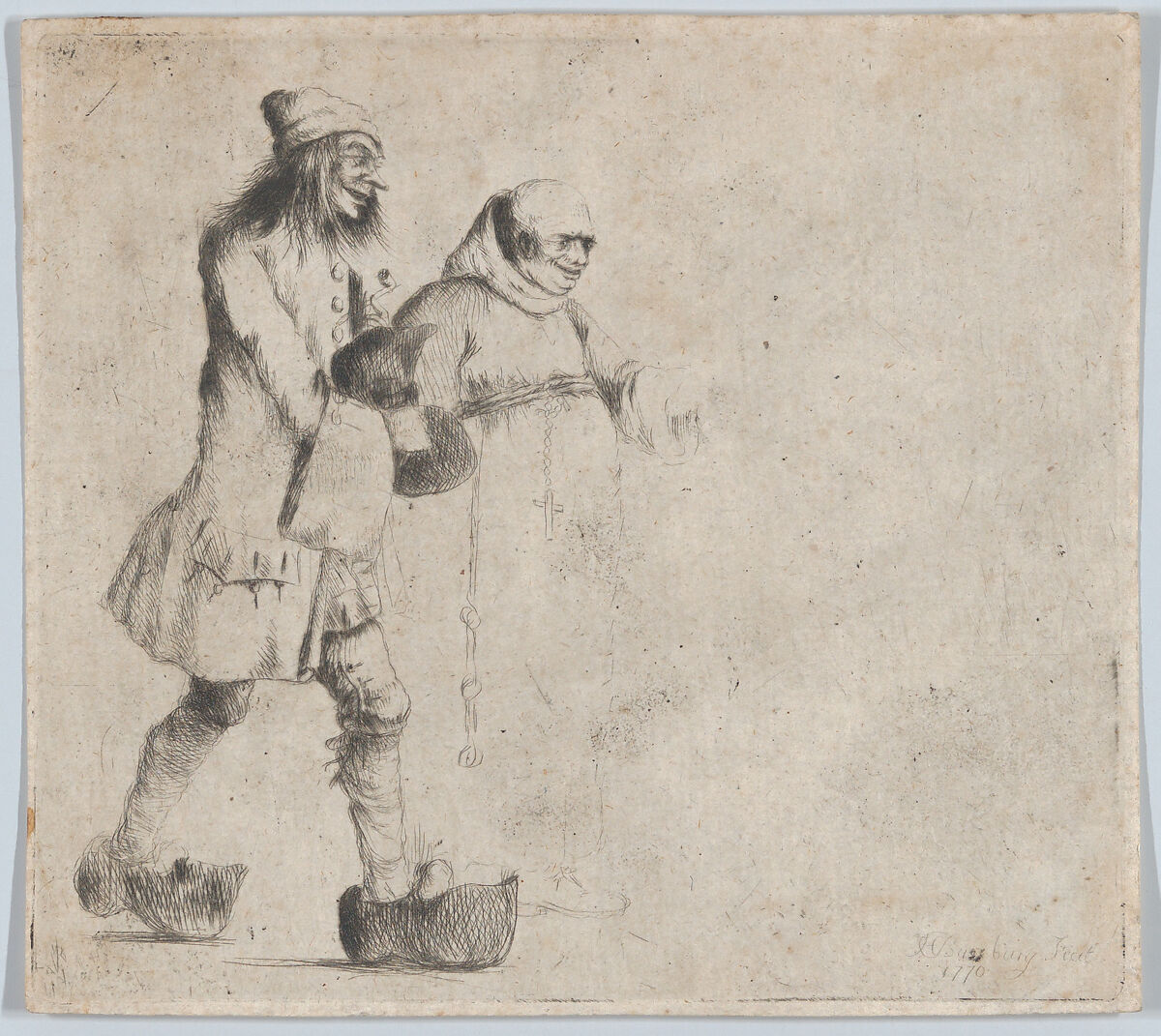Happy Peasant and Monk, Henry William Bunbury (British, Mildenhall, Suffolk 1750–1811 Keswick, Cumberland), Drypoint 
