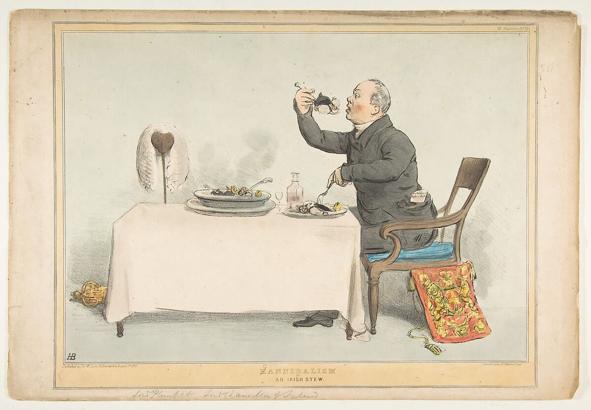 H(C)annibalism or an Irish Stew, John Doyle (Irish, Dublin 1797–1868 London), Hand-colored lithograph 