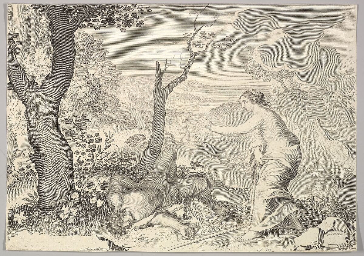 Death of Adonis, Claude Mellan (French, Abbeville 1598–1688 Paris), Engraving; fourth state of four (BN) 