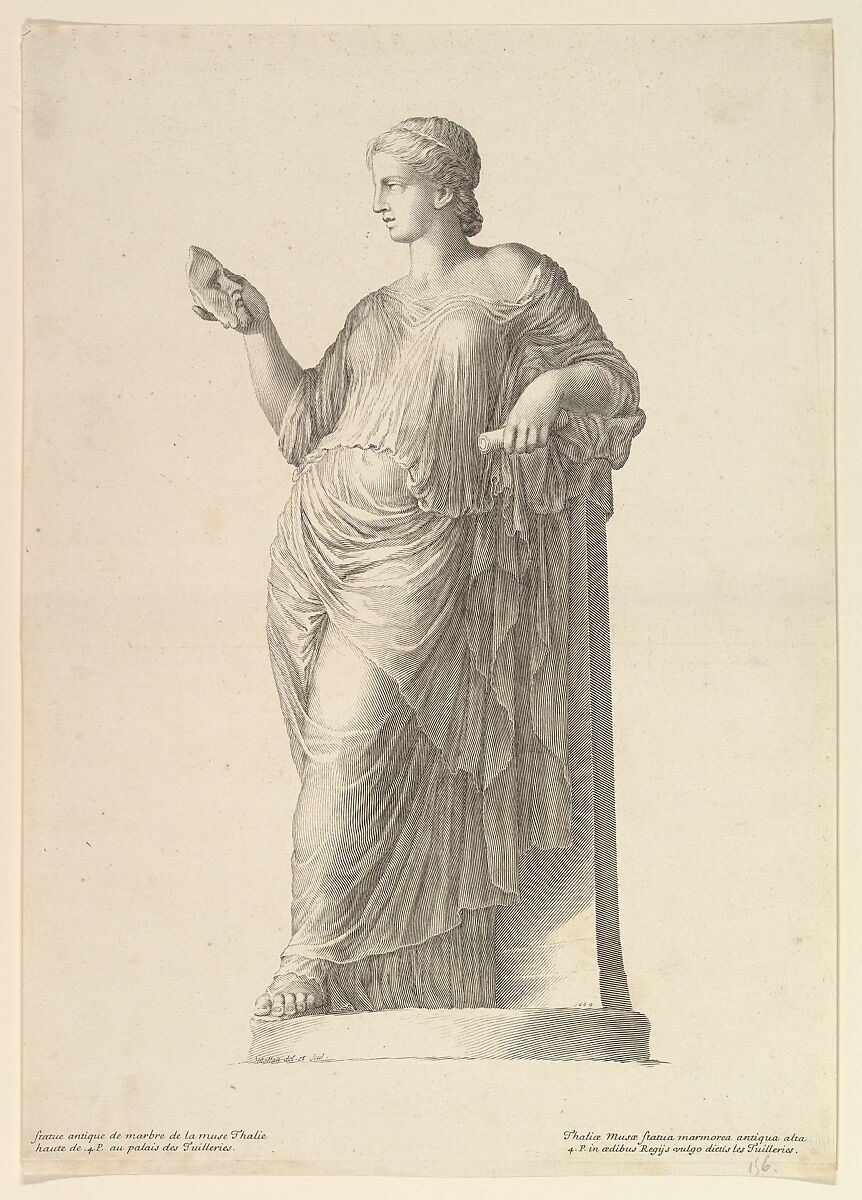 Ancient Statue of the Muse Thalia, Claude Mellan (French, Abbeville 1598–1688 Paris), Engraving; second state of two (BN) 