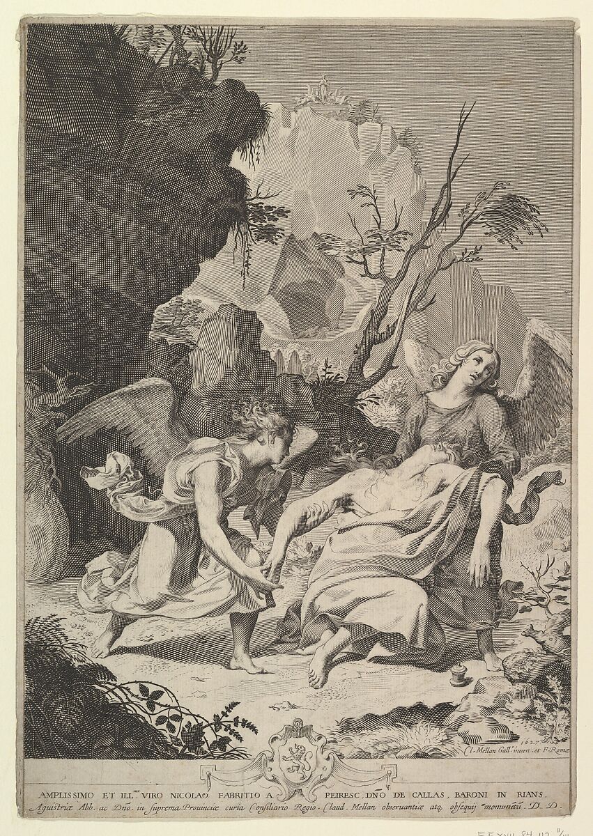 Dying Magdalen Sustained by Angels, Claude Mellan (French, Abbeville 1598–1688 Paris), Engraving; second state of three 