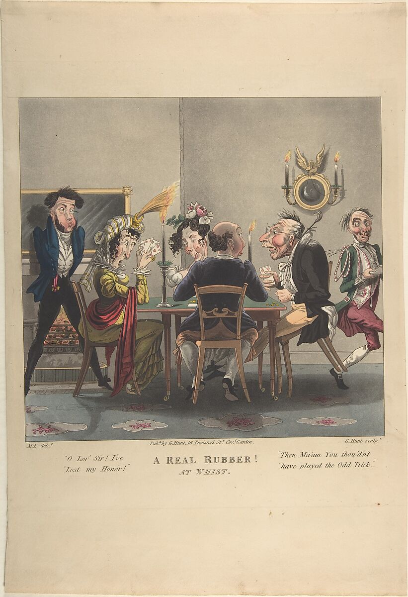 A Real Rubber! At Whist, George Hunt (British, active 1820–45), Hand-colored etching and aquatint 