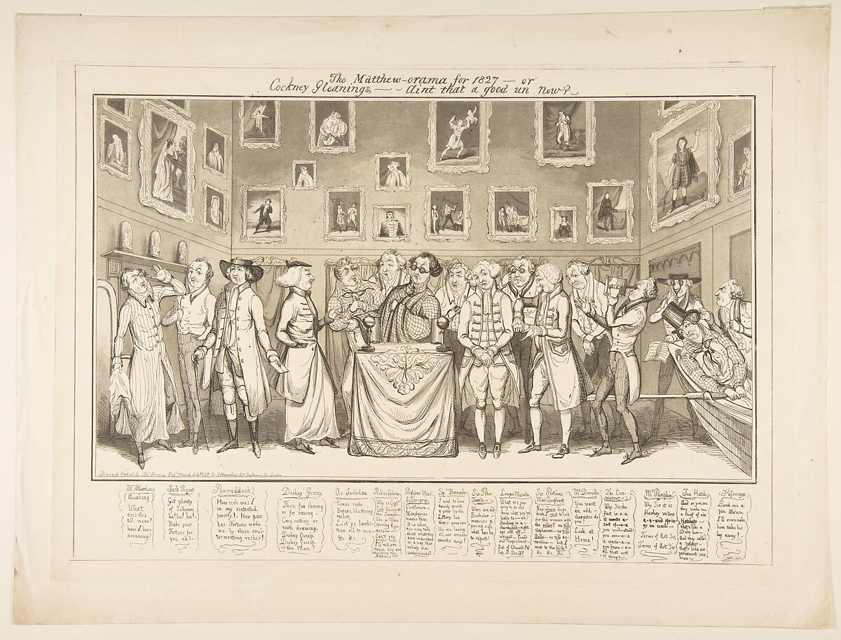 The Matthew-orama for 1827–or Cockney Gleanings,–Aint that a good un now?, Thomas Howell Jones (British, active 1824–48), Etching and aquatint 