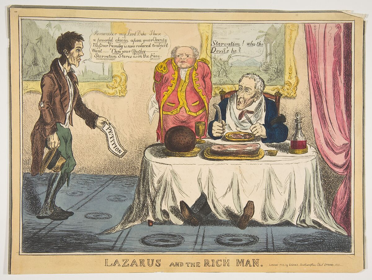 Lazarus and the Rich Man, Anonymous, British, 19th century, Hand-colored etching 