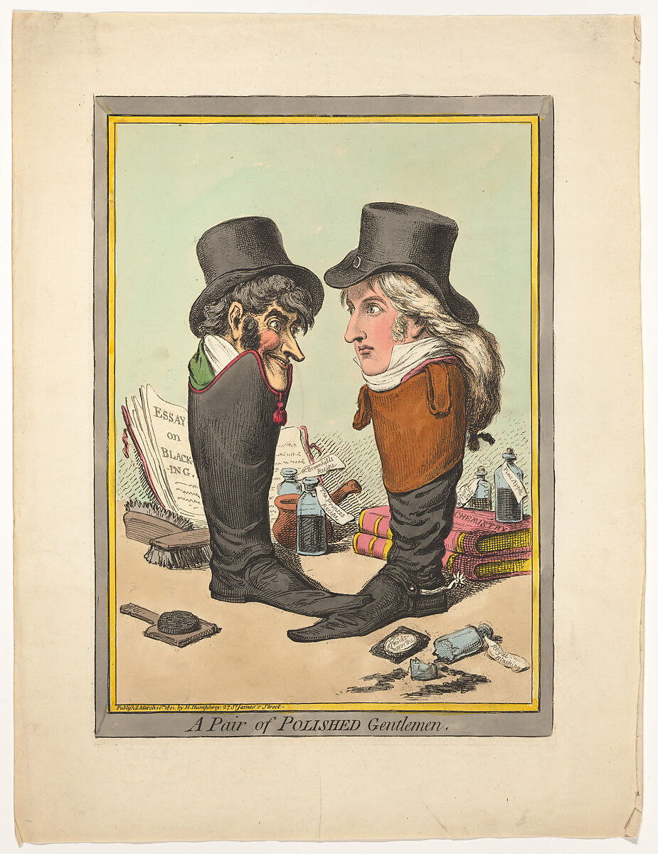 A Pair of Polished Gentlemen, James Gillray (British, London 1756–1815 London), Hand-colored etching