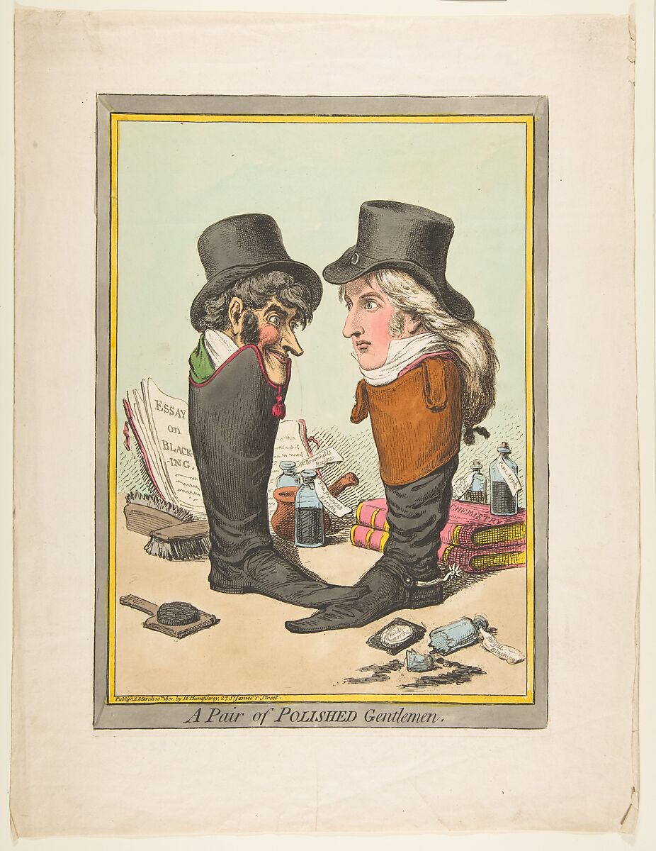 A Pair of Polished Gentlemen, James Gillray (British, London 1756–1815 London), Hand-colored etching 
