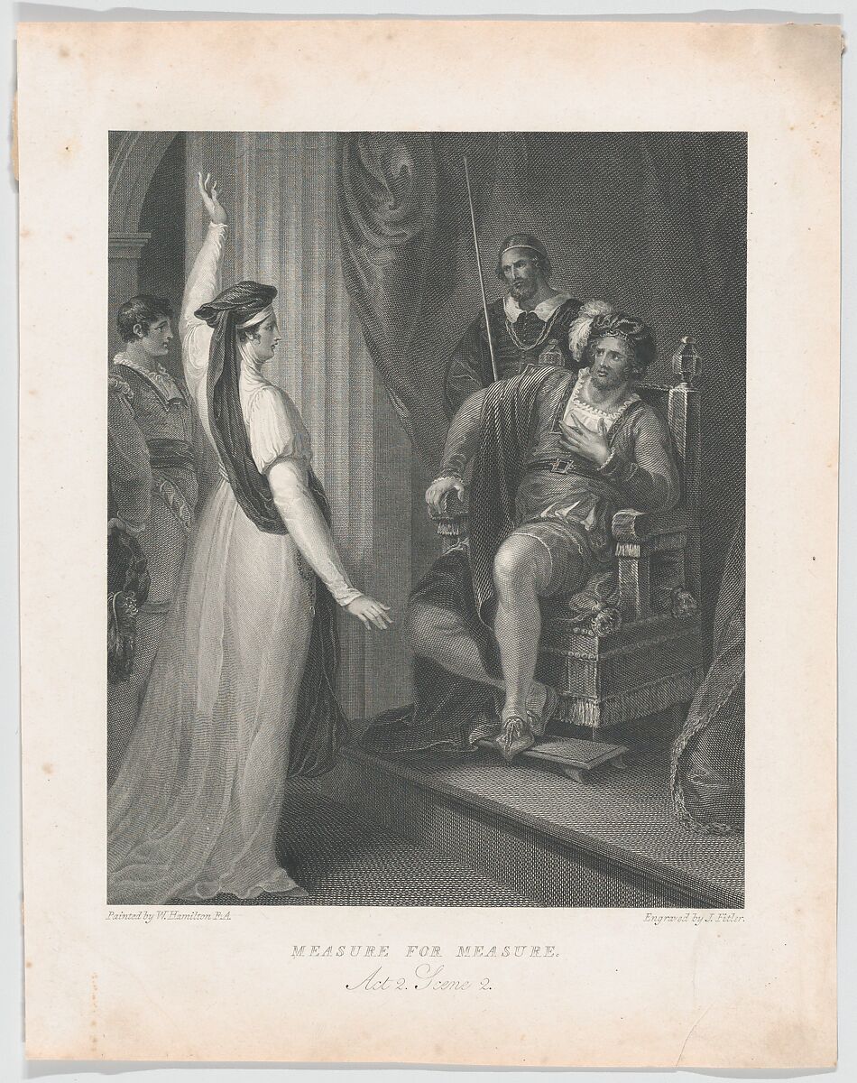 Isabella and Angelo (Shakespeare, Measure for Measure, Act 2, Scene 2), James Fittler (British, London 1758–1835 Middlesex), Engraving 