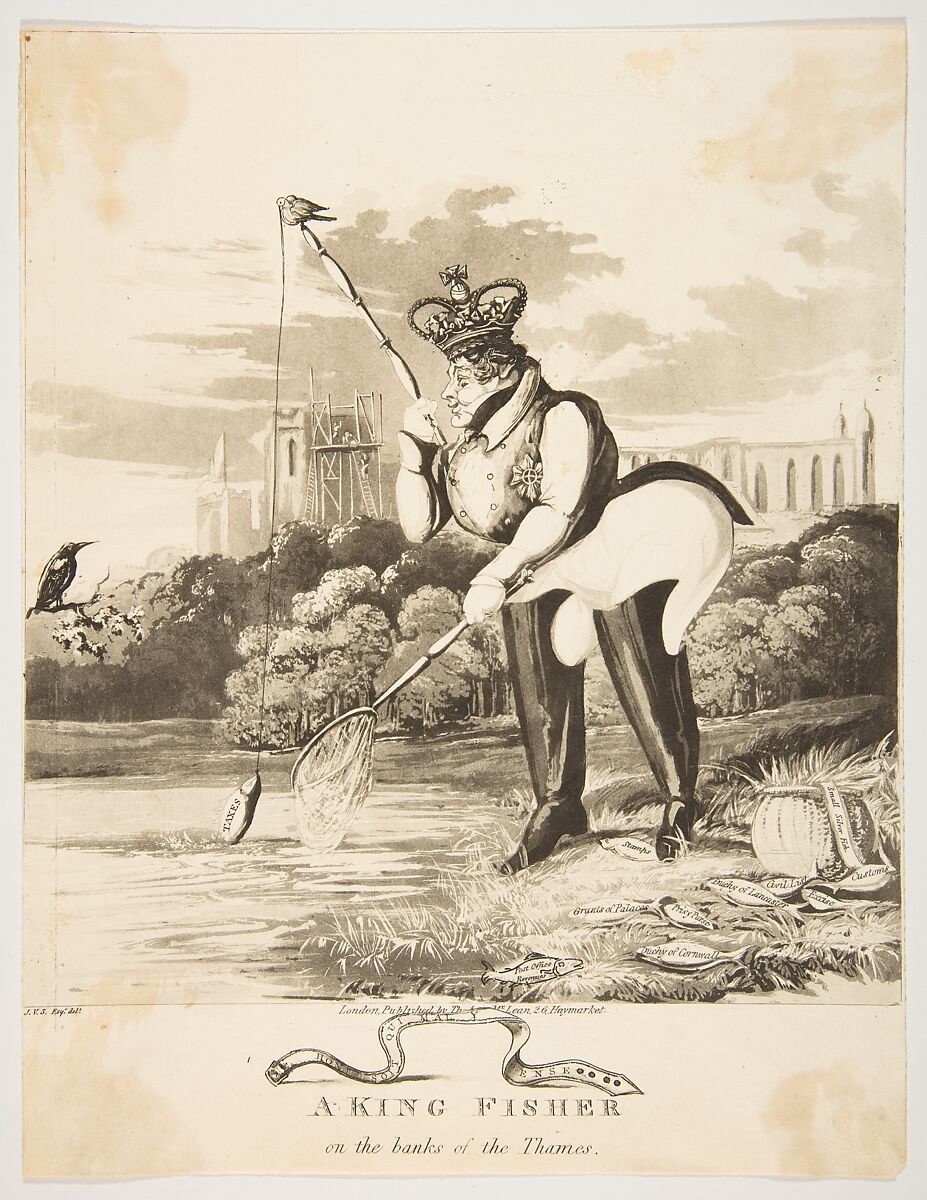 A King Fisher on the Banks of the Thames, Monogrammist JVS (British, active 1827), Aquatint 