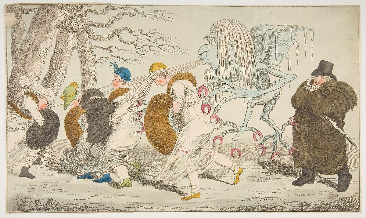 A Naked Truth, or Nipping Frost, After (?) Charles Williams (British, active 1797–1830), Hand-colored etching 