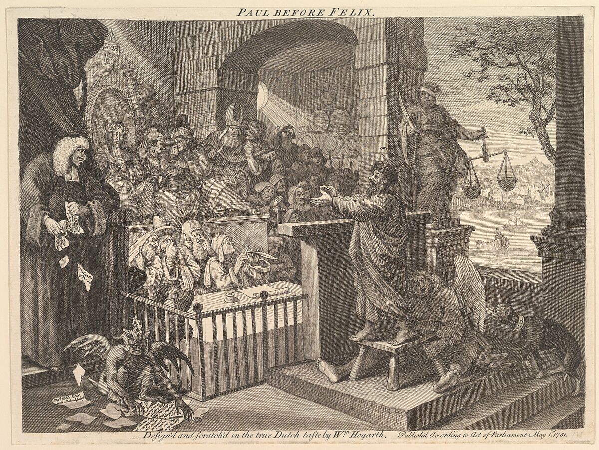 Paul Before Felix Burlesqued, William Hogarth (British, London 1697–1764 London), Etching and engraving with some mezzotint tone; second state of five 