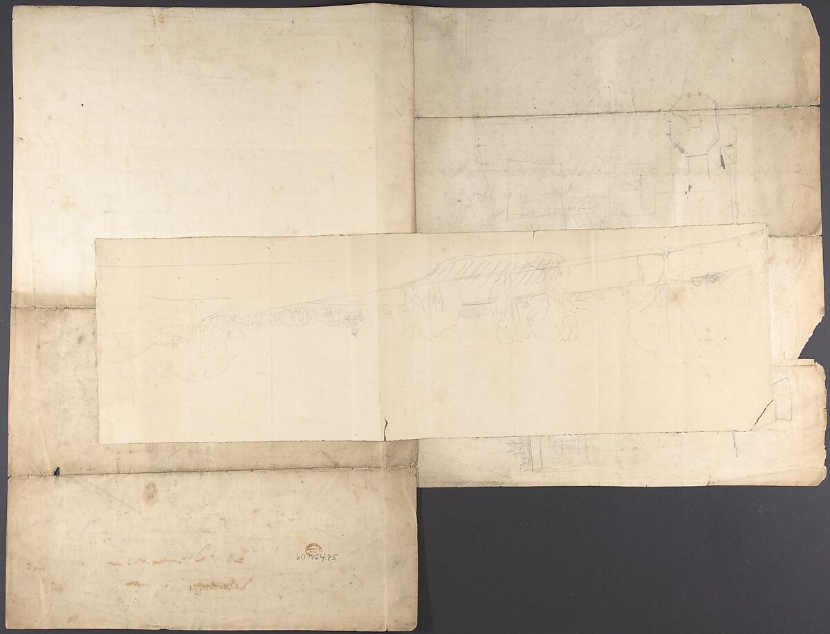 Studies of the Pavilion at Fonthill, Wiltshire and Plans of the Ground and First Floors (recto); Studies for the Pavilion in Tudor-Gothic Style (verso), Anonymous, British, 19th century, Pen and ink, brush and wash, over graphite