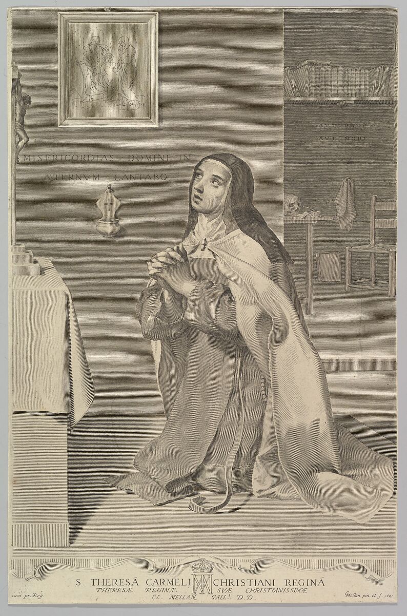 St. Theresa Kneeling in Prayer, Claude Mellan (French, Abbeville 1598–1688 Paris), Engraving; second state of two (BN) 