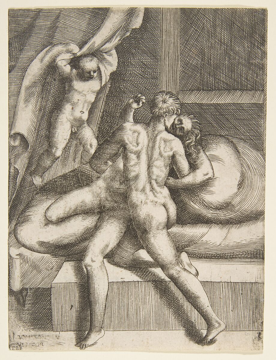 Apollo and Leucothea, from "The Loves of the Gods", Giulio Bonasone (Italian, active Rome and Bologna, 1531–after 1576), Engraving 