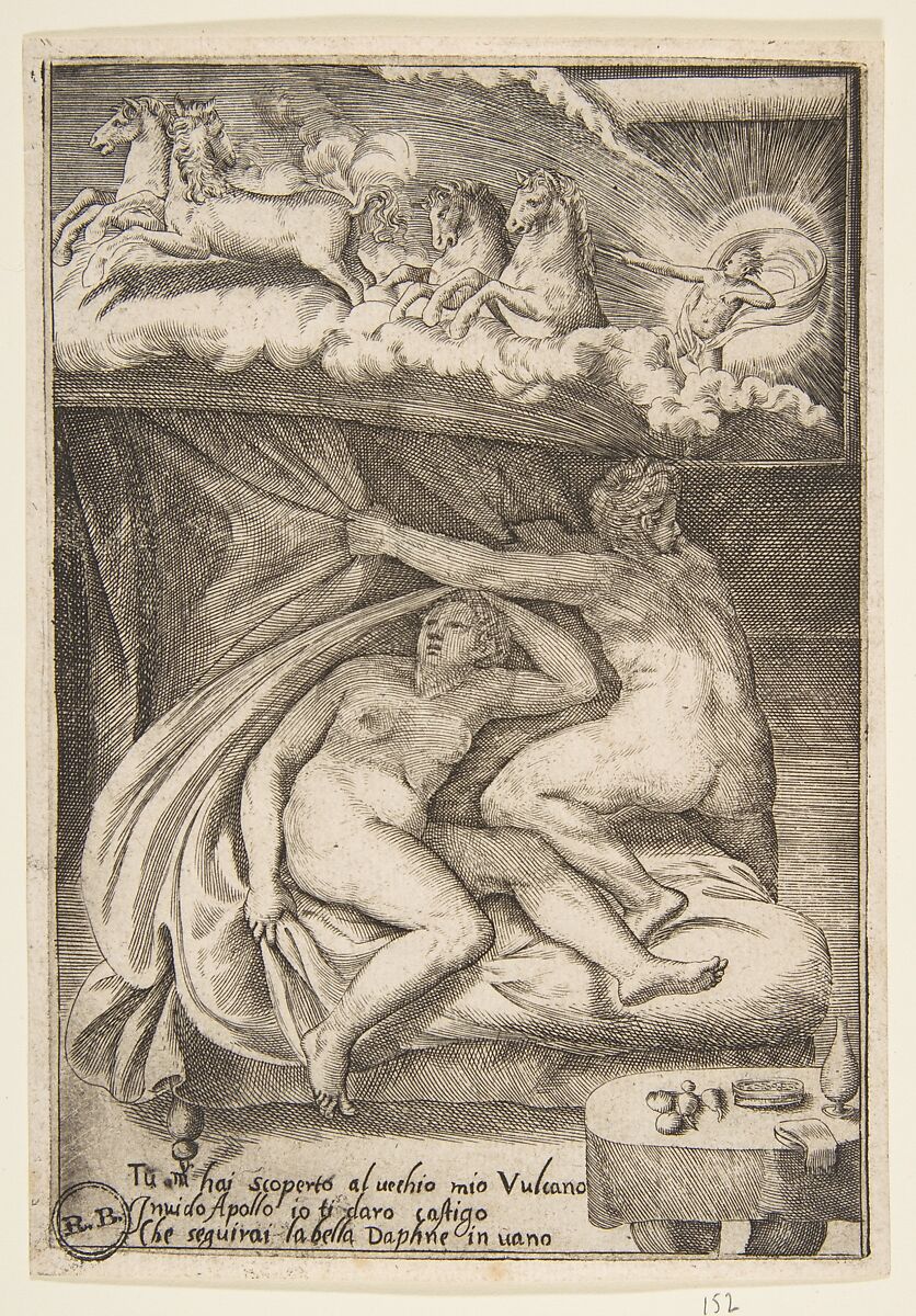 Venus and Mars discovered by Apollo, from "The Loves of the Gods", Giulio Bonasone (Italian, active Rome and Bologna, 1531–after 1576), Engraving 
