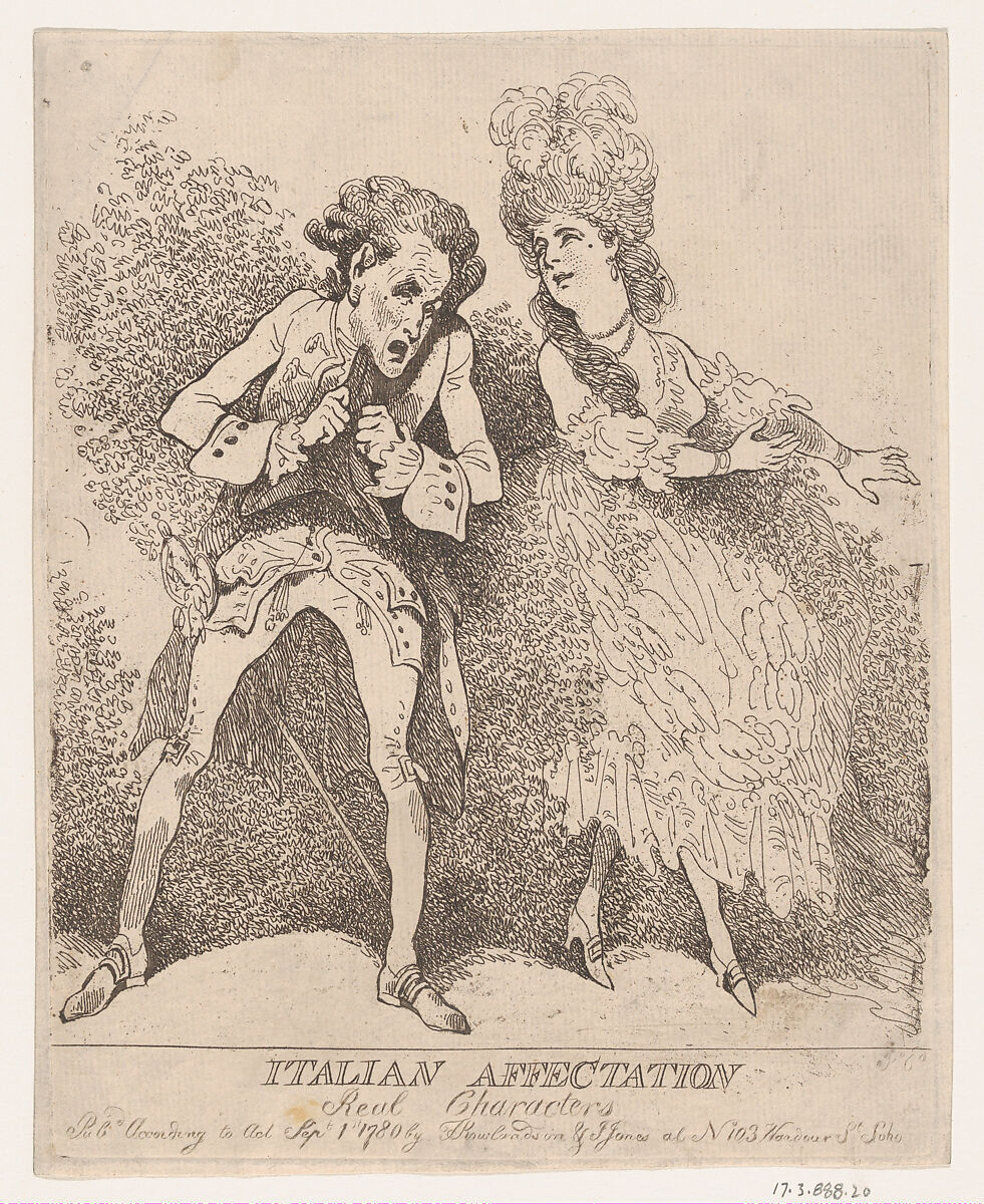 Italian Affectation, Real Characters, Thomas Rowlandson (British, London 1757–1827 London), Etching 