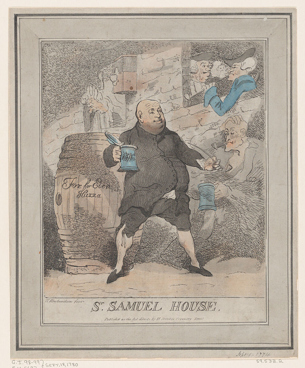 Sr. Samuel House, Thomas Rowlandson (British, London 1757–1827 London), Hand-colored etching with roulette; second state of second version 
