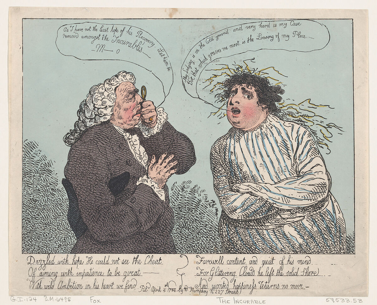 The Incurable, Thomas Rowlandson (British, London 1757–1827 London), Hand-colored etching 