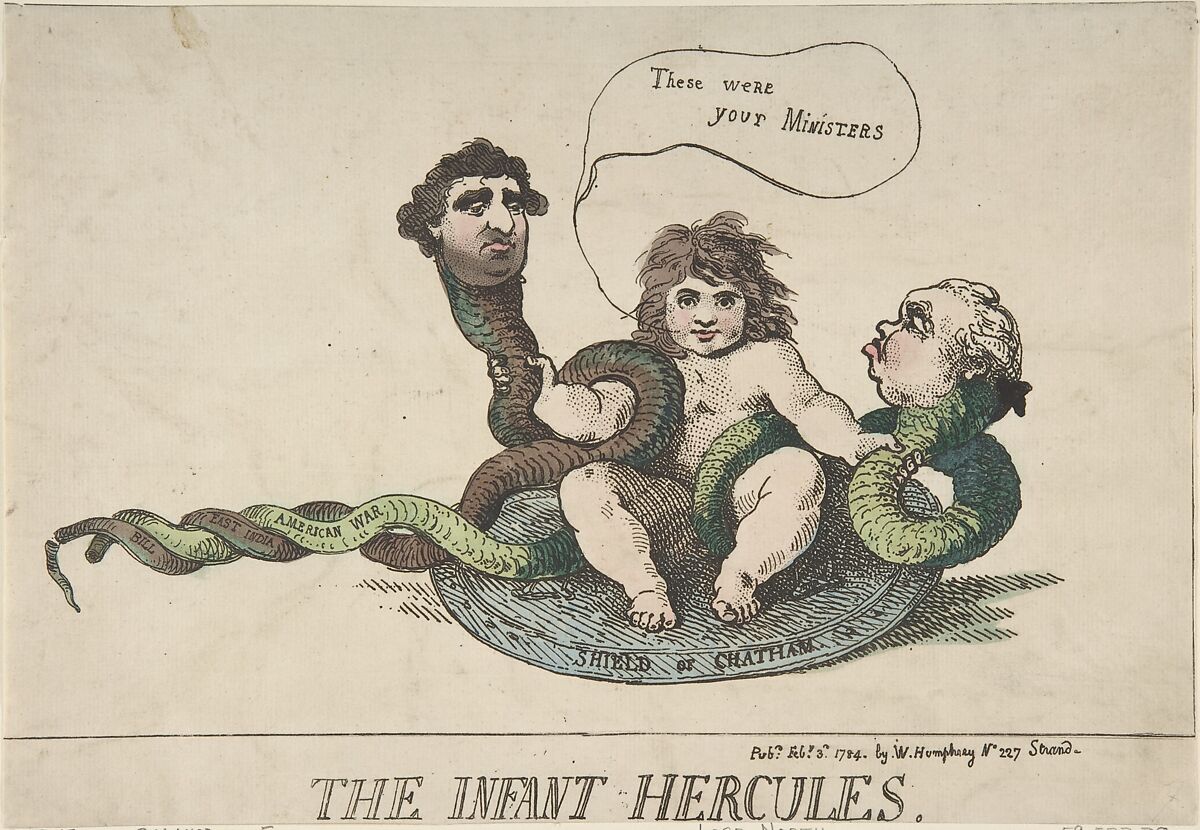 The Infant Hercules, Thomas Rowlandson (British, London 1757–1827 London), Hand-colored etching 