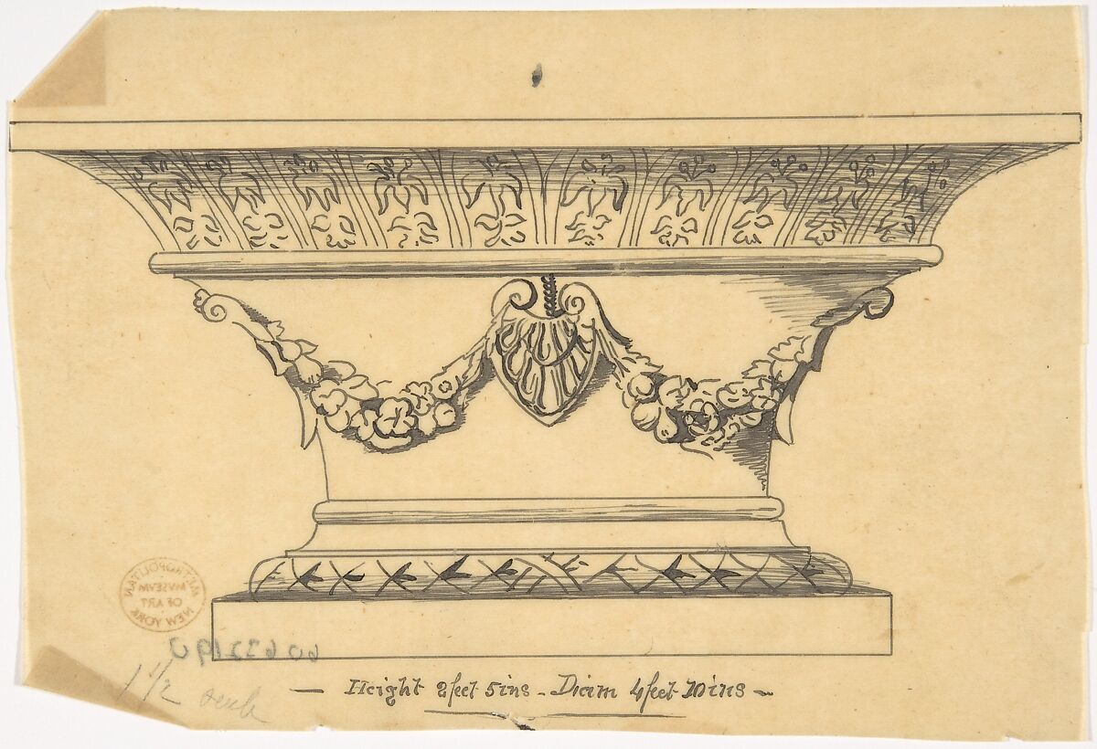 Classical pedestal, Anonymous, British, 19th century, Pen and ink on tracing paper 