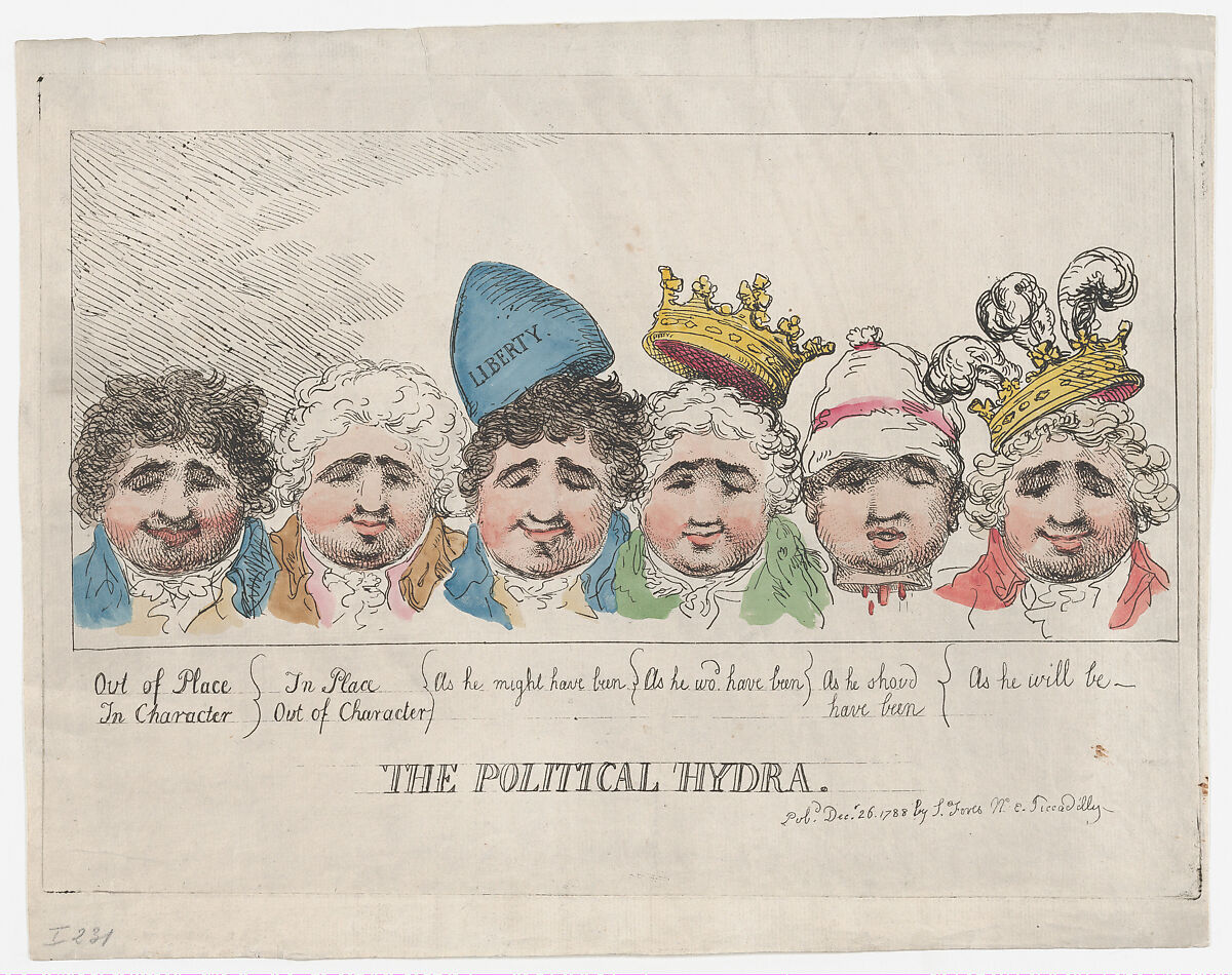 The Political Hydra, Thomas Rowlandson (British, London 1757–1827 London), Hand-colored etching 