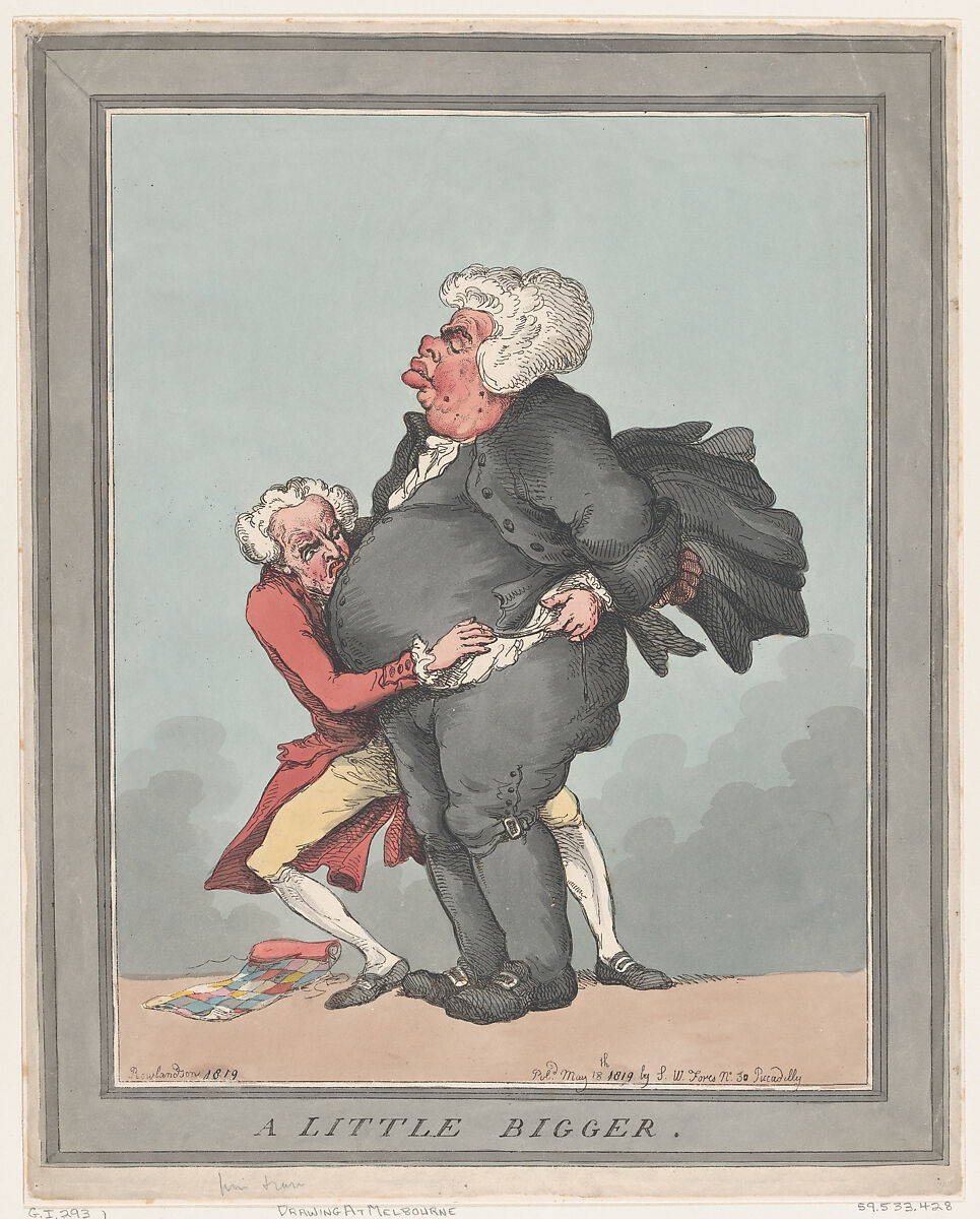 A Little Bigger, Thomas Rowlandson (British, London 1757–1827 London), Hand-colored etching 