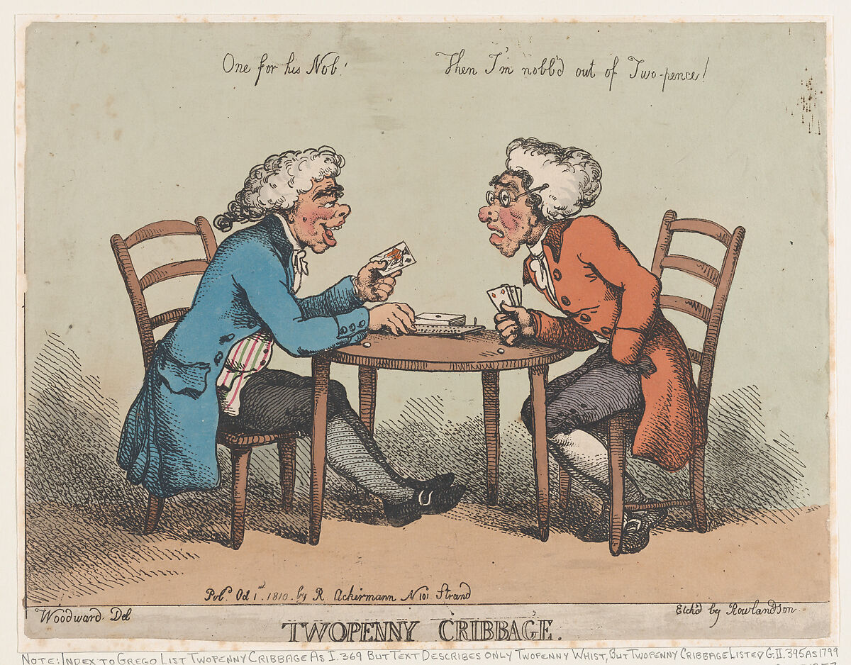 Two Penny Cribbage, Thomas Rowlandson (British, London 1757–1827 London), Hand-colored etching 