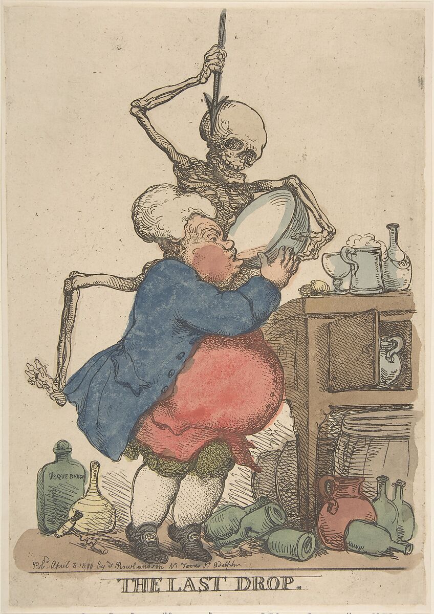 The Last Drop, Thomas Rowlandson (British, London 1757–1827 London), Hand-colored etching 