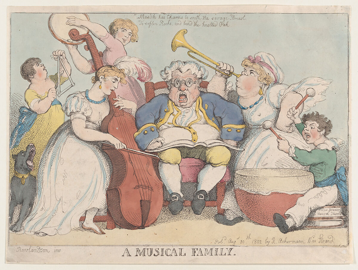 A Musical Family, Thomas Rowlandson (British, London 1757–1827 London), Hand-colored etching 