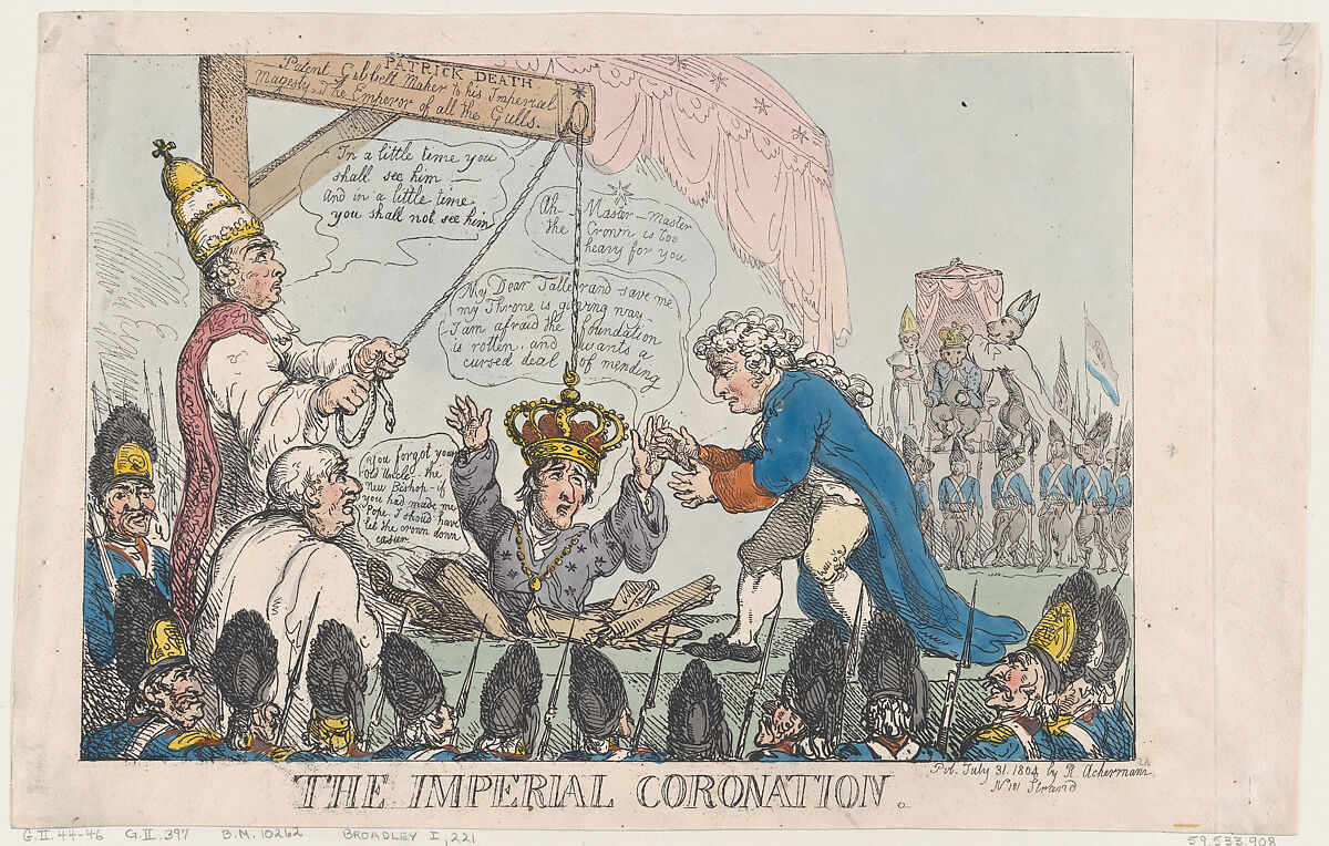 The Imperial Coronation, Thomas Rowlandson (British, London 1757–1827 London), Hand-colored etching 