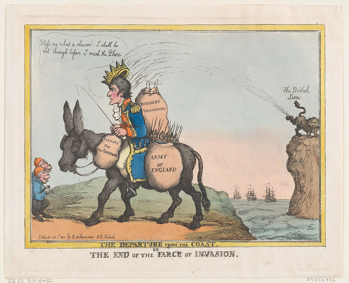 The Departure from the Coast, or the End of the Farce of Invasion, Thomas Rowlandson (British, London 1757–1827 London), Hand-colored etching 