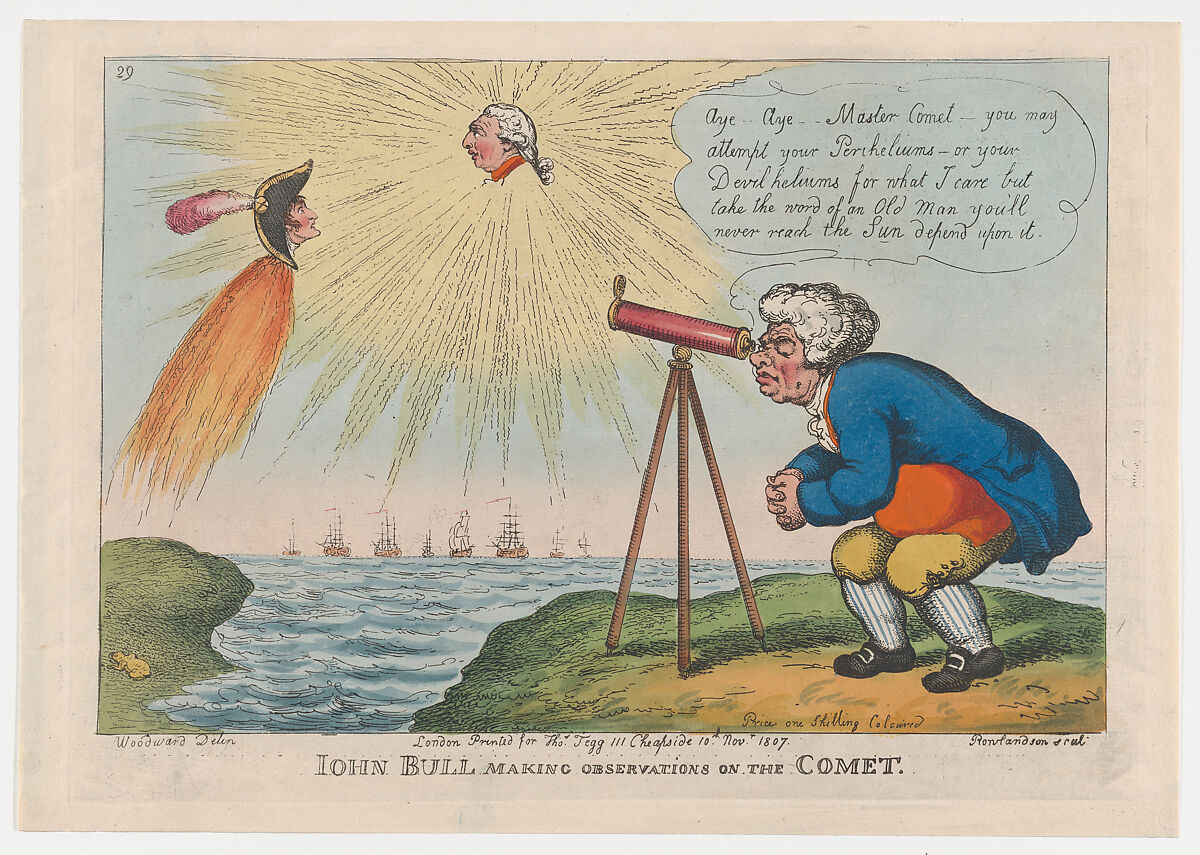John Bull Making Observations on the Comet, Thomas Rowlandson (British, London 1757–1827 London), Hand-colored etching 