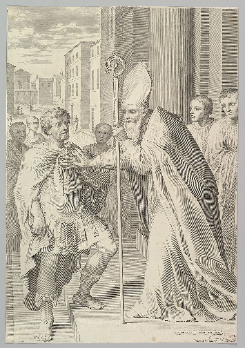 St. Ambrose, Archbishop of Milan, Turning Back Emperor Theodosius, Claude Mellan (French, Abbeville 1598–1688 Paris), Engraving 