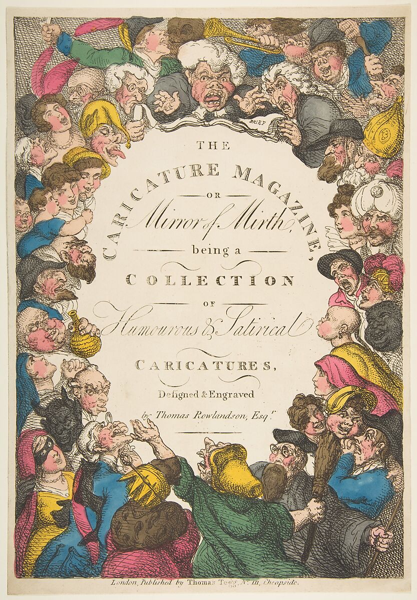 Title Page, The Caricature Magazine, or Mirror of Mirth, Thomas Rowlandson (British, London 1757–1827 London), Hand-colored etching 
