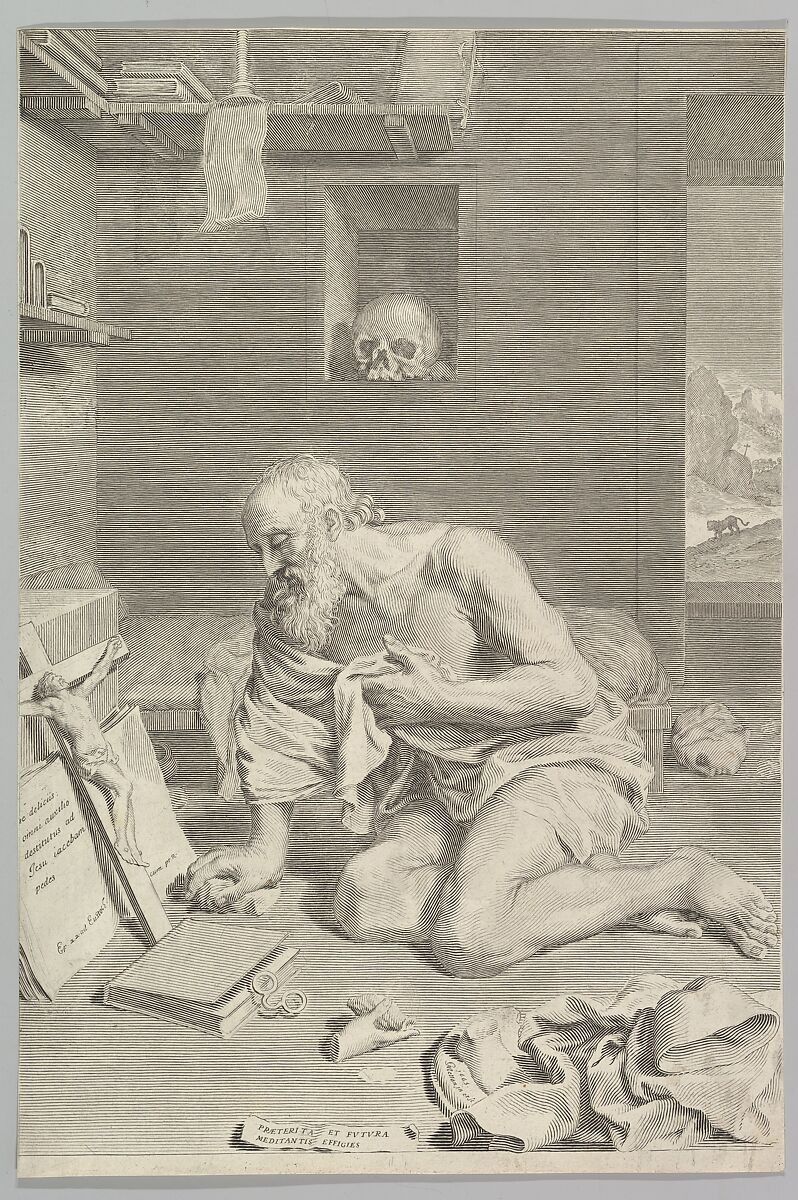 St. Jerome Praying in His Cell (Saint Jérôme pénitent), Claude Mellan (French, Abbeville 1598–1688 Paris), Engraving 