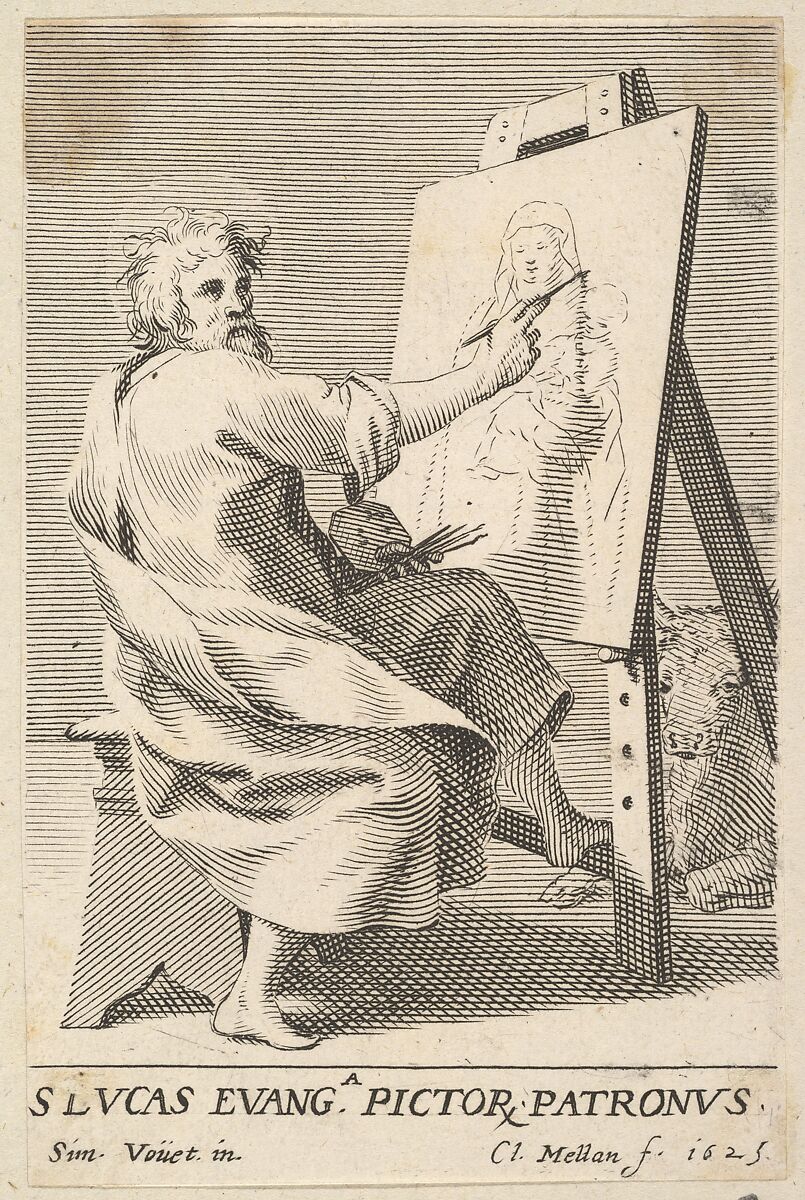 St. Luke Painting the Virgin, Claude Mellan (French, Abbeville 1598–1688 Paris), Engraving 