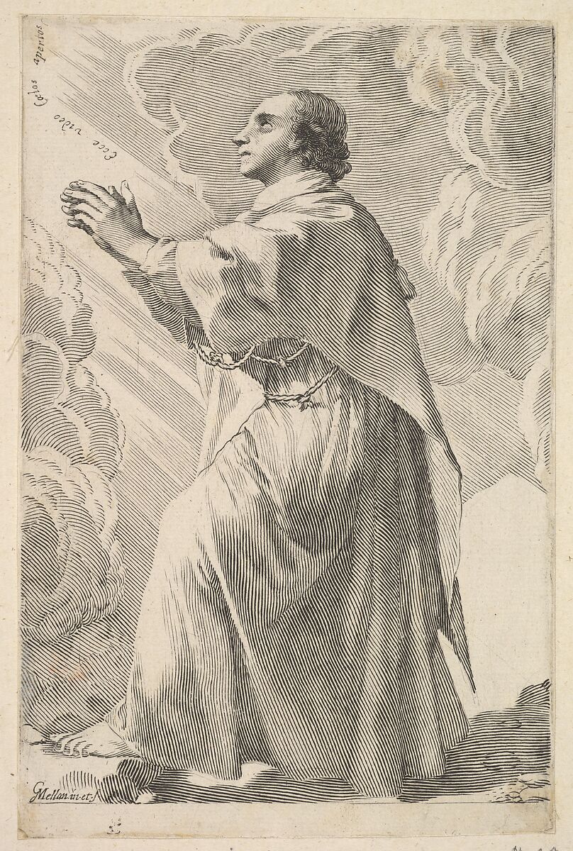 A Young Saint in Prayer, Claude Mellan (French, Abbeville 1598–1688 Paris), Engraving; first state of two (BN) 