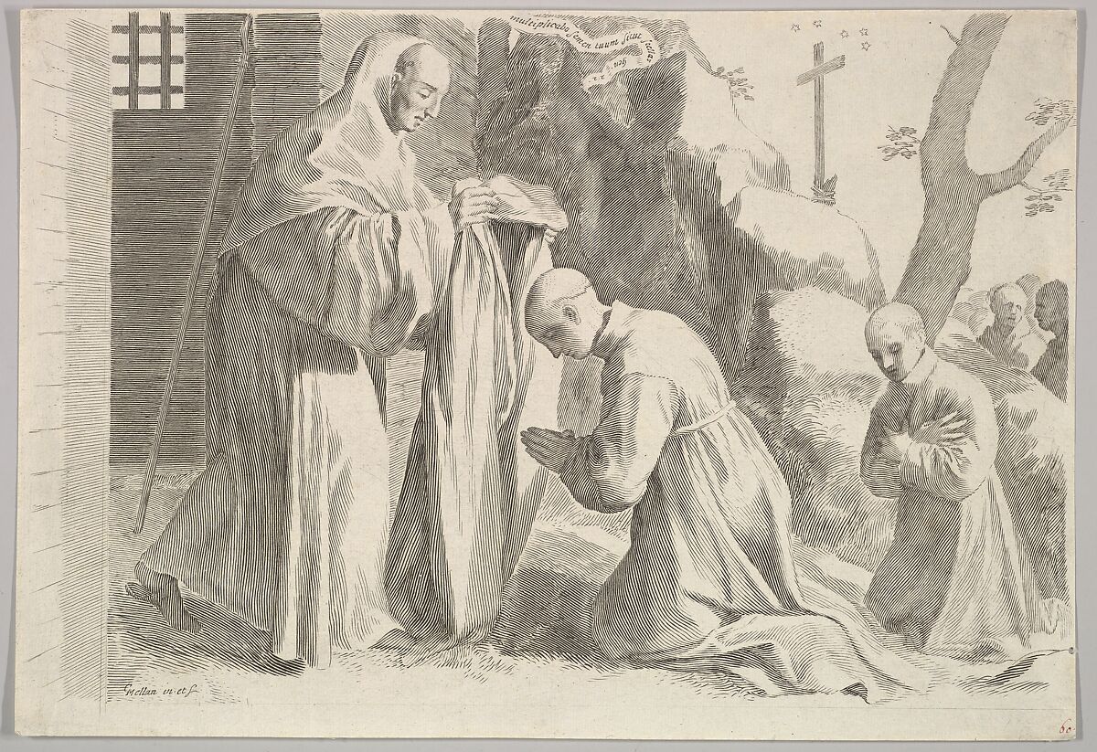 St. Bernard  Receives a Monk's Habit, Claude Mellan (French, Abbeville 1598–1688 Paris), Engraving 
