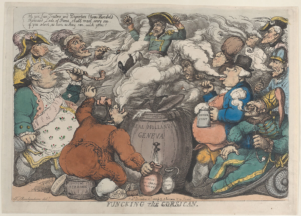Funcking the Corsican, Thomas Rowlandson (British, London 1757–1827 London), Hand-colored etching 