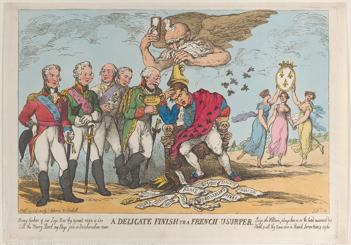 A Delicate Finish to a French Usurper, Thomas Rowlandson (British, London 1757–1827 London), Hand-colored etching 