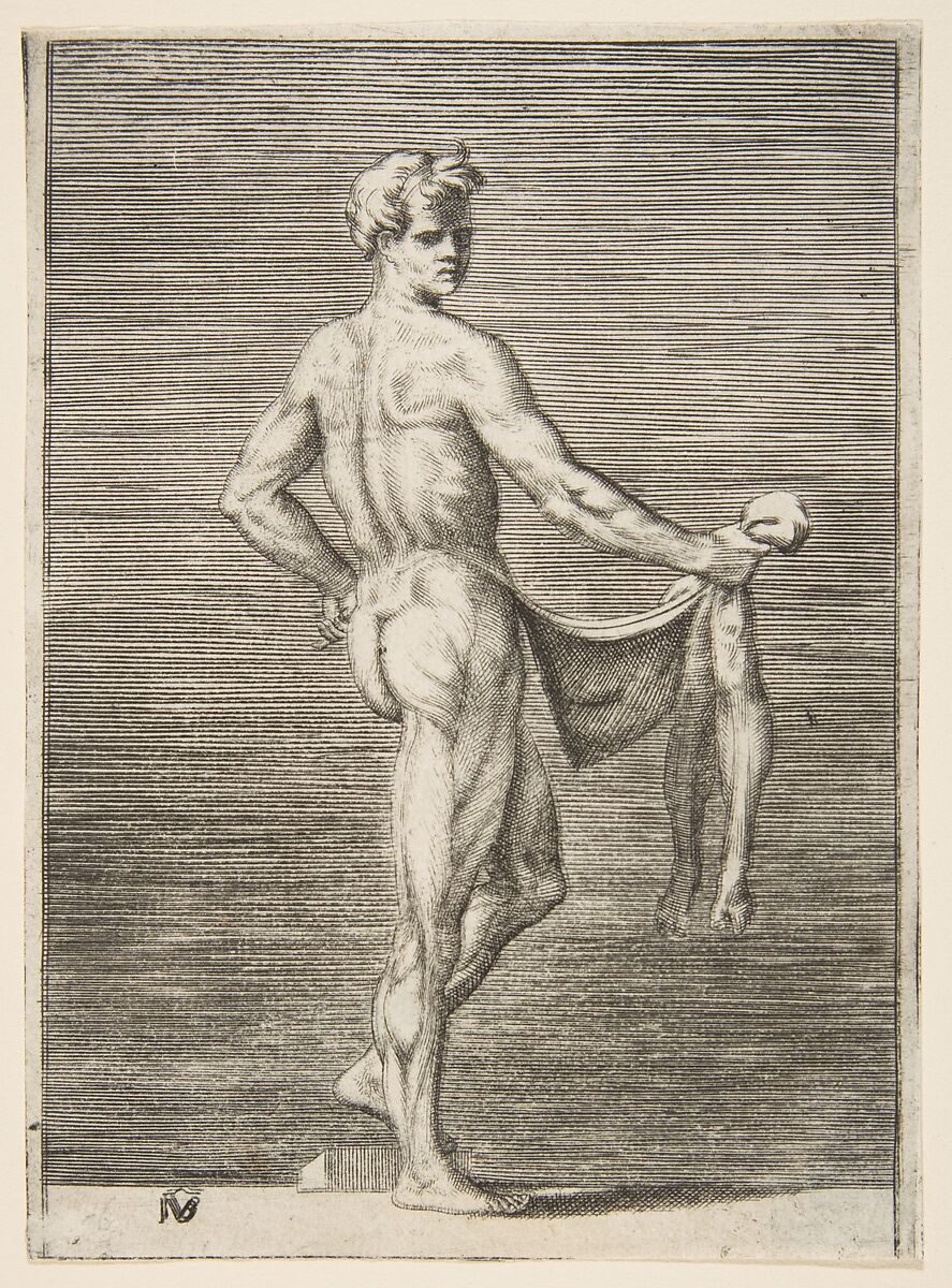 Flayed man seen from behind, Giulio Bonasone (Italian, active Rome and Bologna, 1531–after 1576), Engraving 
