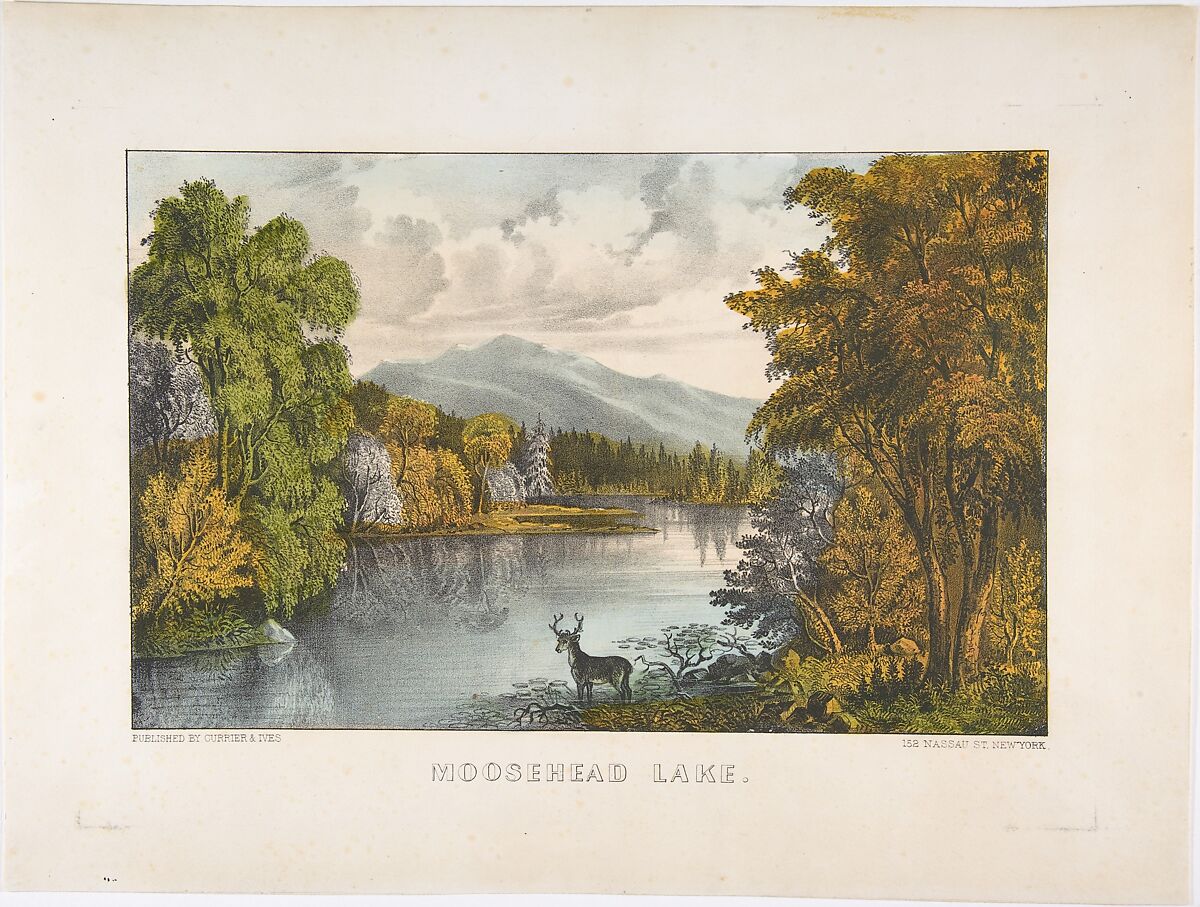 Moosehead Lake, Maine, Currier &amp; Ives (American, active New York, 1857–1907), Hand-colored lithograph 