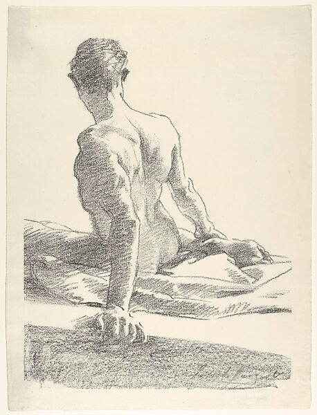 Study of a Young Man, Seen from the Back, John Singer Sargent (American, Florence 1856–1925 London), Transfer lithograph 